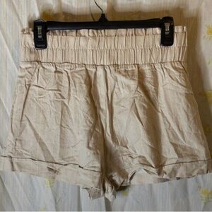 Forever 21 Women Large Tan/Cream Rayon/Linen Blend High Waist Shorts